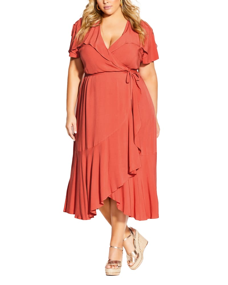 Frilly wrap dress deals